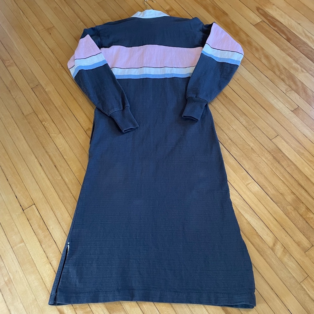 LANDS' END Vintage Y2K Rugby Jersey Midi Maxi Dress Pockets Varsity Striped - Picture 8 of 10
